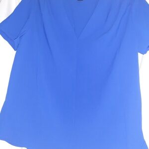 SHEIN Royal Blue V-Neck Short Sleeve Blouse
